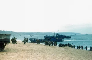 Exercise Fabius Landing Craft Infantry (LCI) of the U.S. Coast Guard during training exercise Fabius at Slapton Sands, Devon, 3rd - 9th May May 1944. Coast Guard-manned LCI (L)-85, was later damaged by enemy fire during the invasion and sank in the English Channel on D-Day. (Photo by Galerie Bilderwelt/Getty Images)