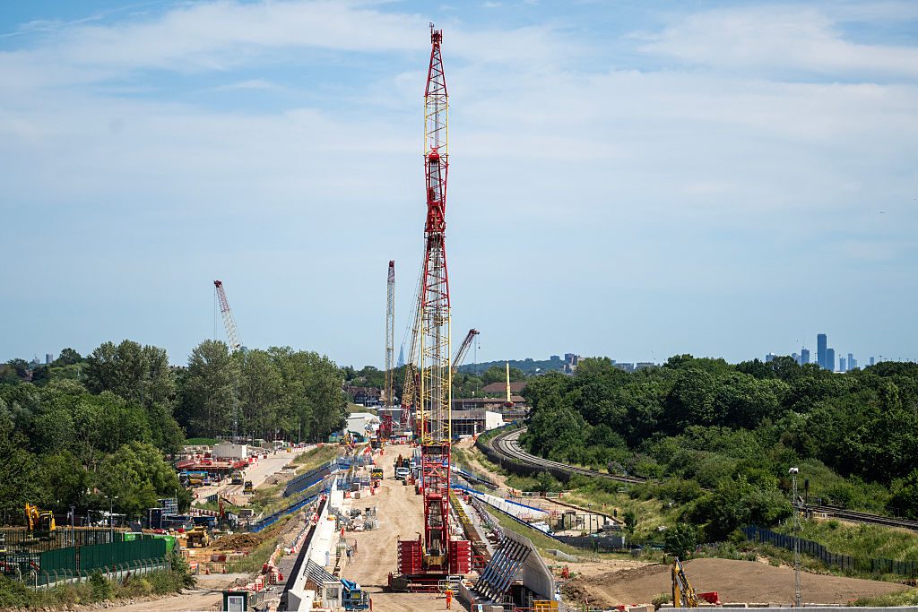 A general view shows construction work at the entrance of the 880 metre-long Copthall Tunnel, one of five 'green' tunnels