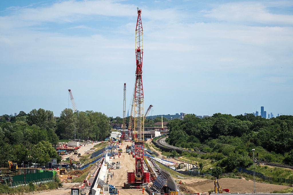 A general view shows construction work at the entrance of the 880 metre-long Copthall Tunnel, one of five 'green' tunnels