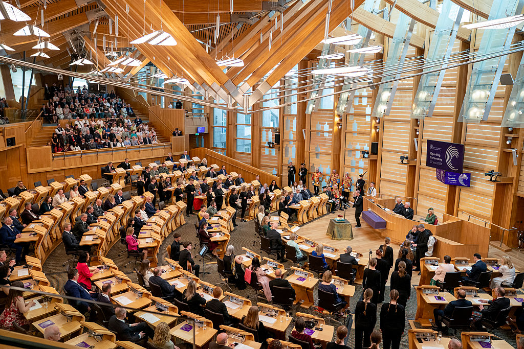 King Charles III and Queen Camilla attend the opening ceremony of the seventh session of the Scottish Parliament