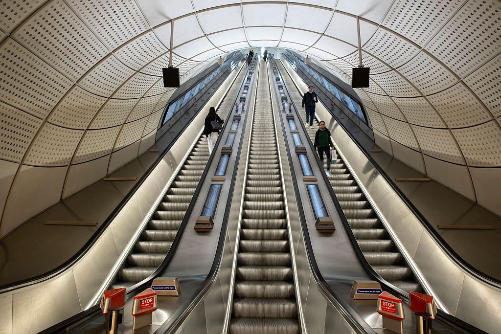 Escalators in the Elizabeth Line station at Bond Street