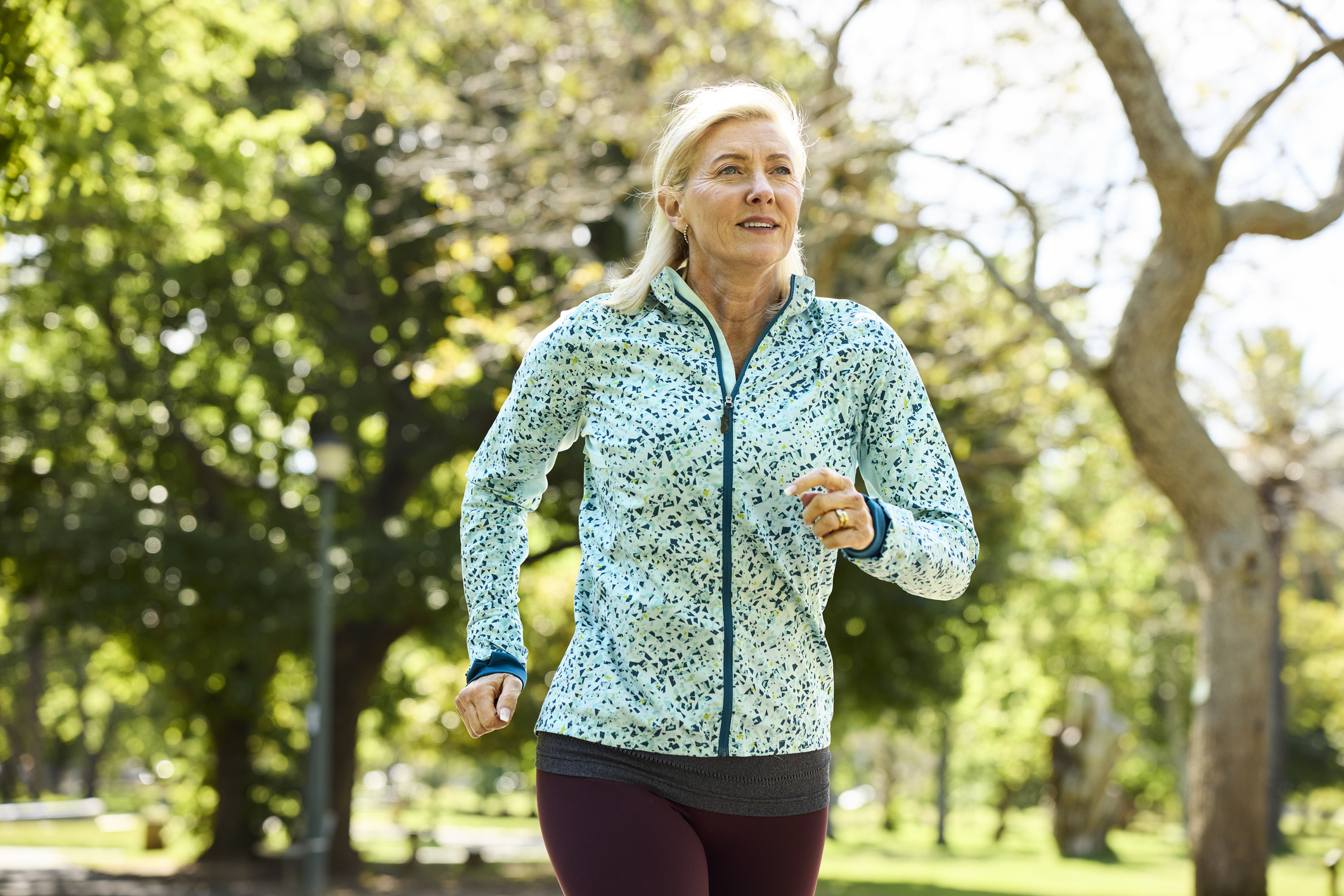An older woman going for a morning run
