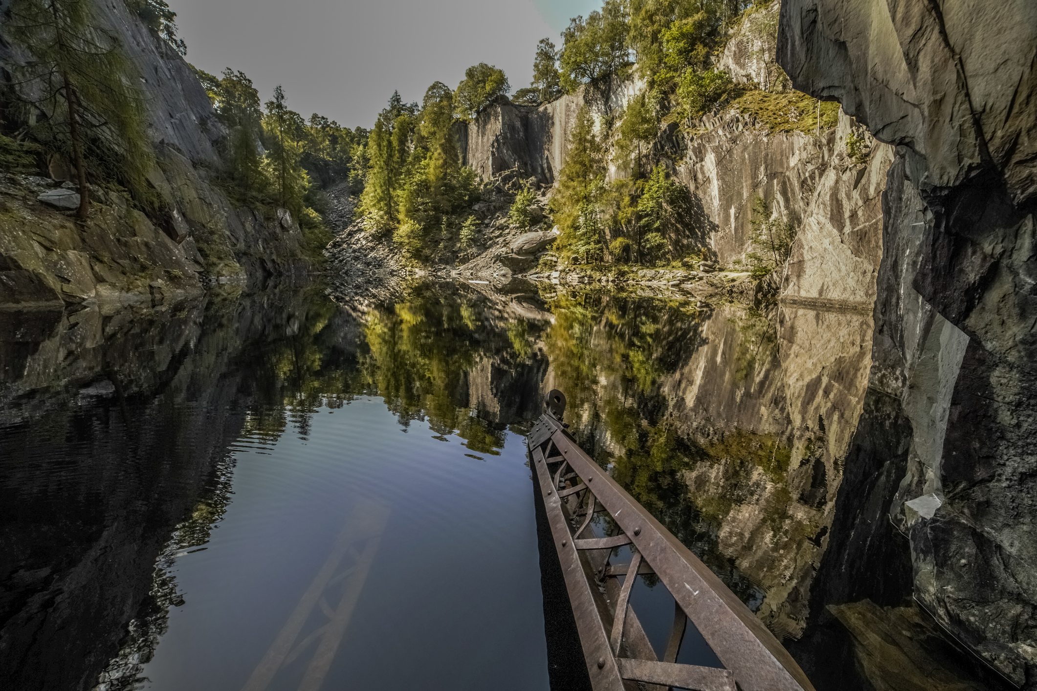 Reflections from Hodge Close Quarry, Coniston, Lake District National Park, UNESCO World Heritage Site, Cumbria, England, United Kingdom, Europe
