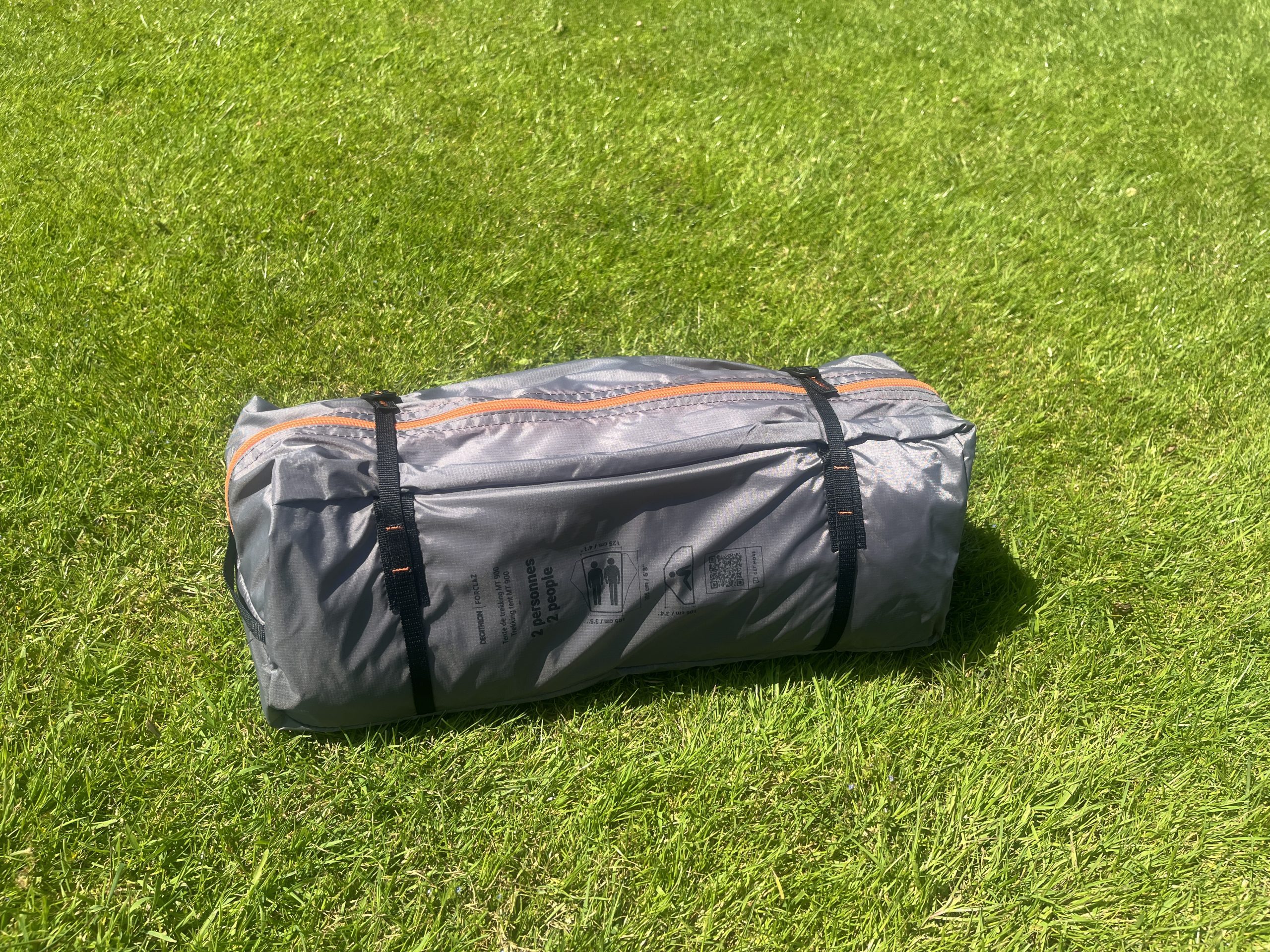 Two-person tent packed away