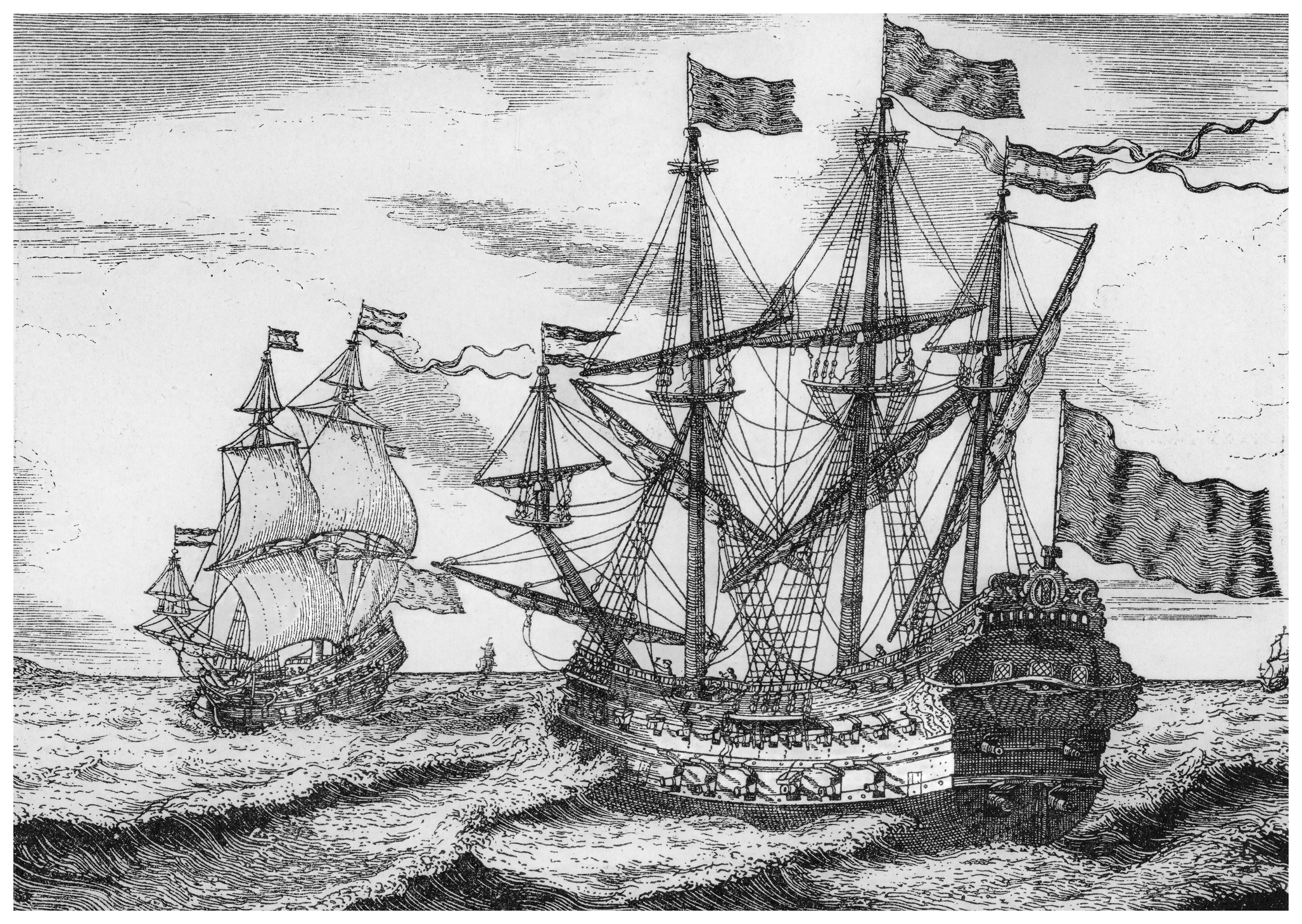 An illustration of boats crossing the Atlantic in the 1600s