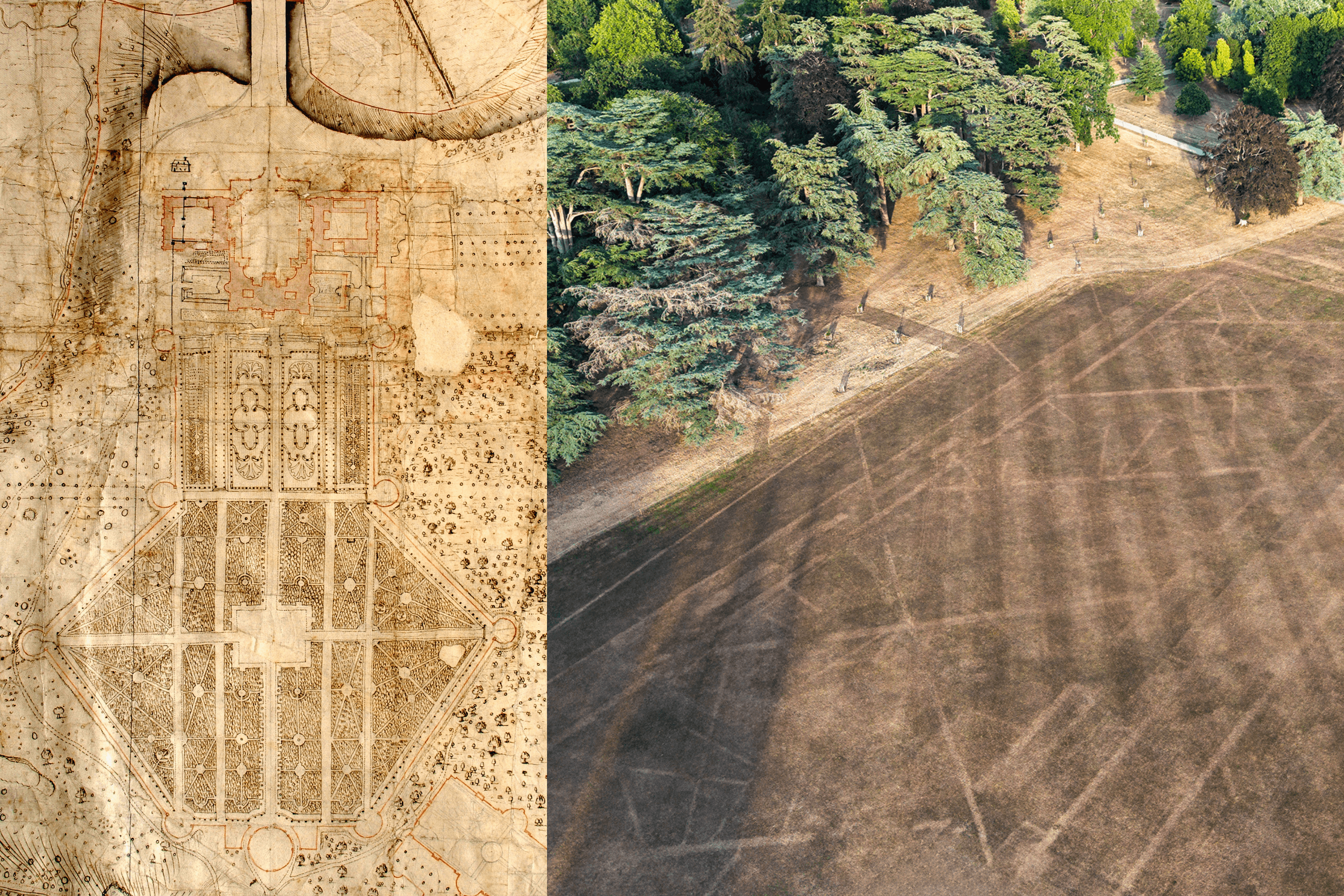 Blenheim parterre plans and current day