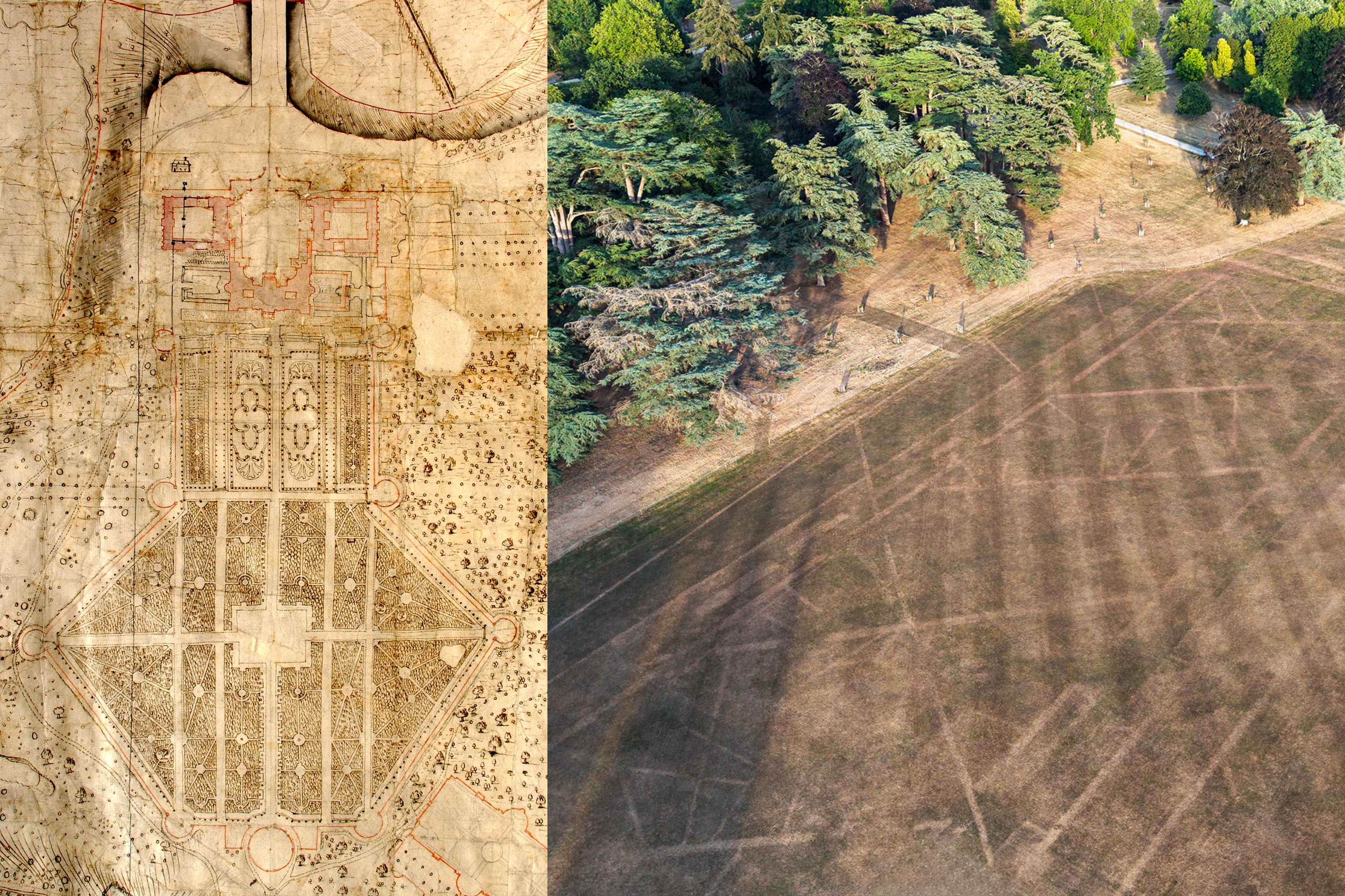 Blenheim parterre plans and current day