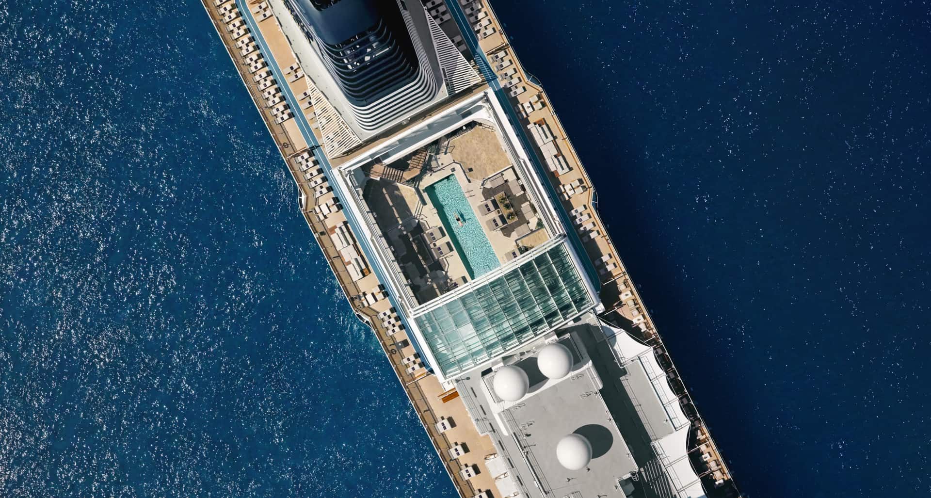 Birds-eye view of luxury cruise ship