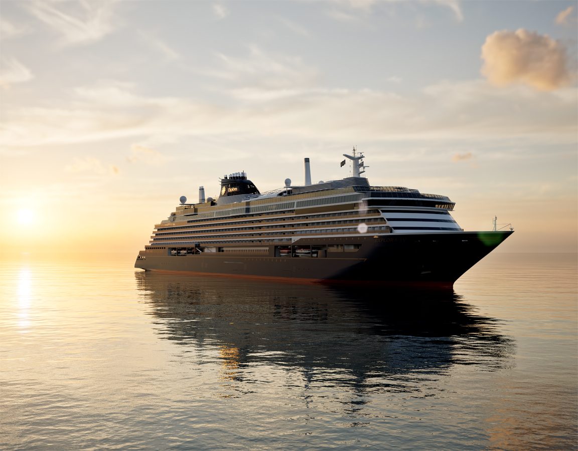 Cruise ship at sunset on the sea