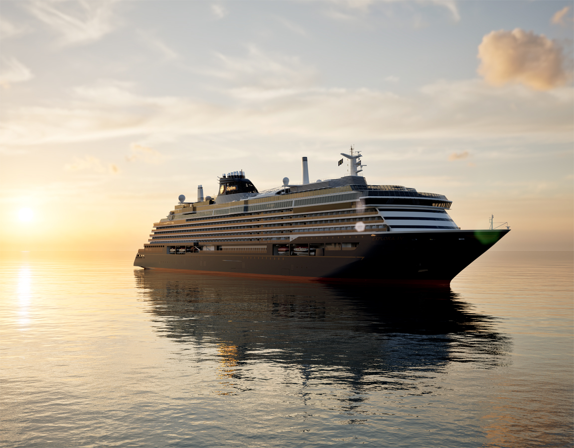 Cruise ship at sunset on the sea