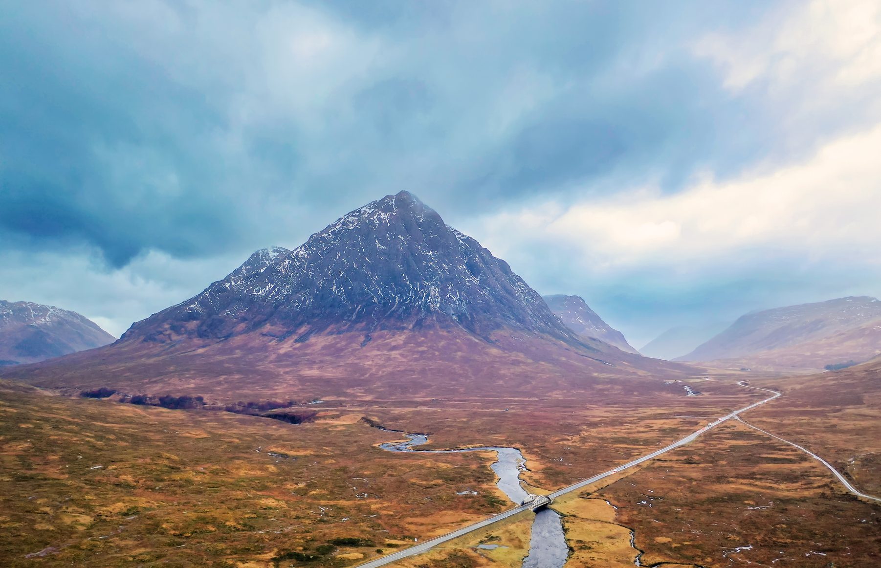Glen Coe's volcanic mountain seen from far away