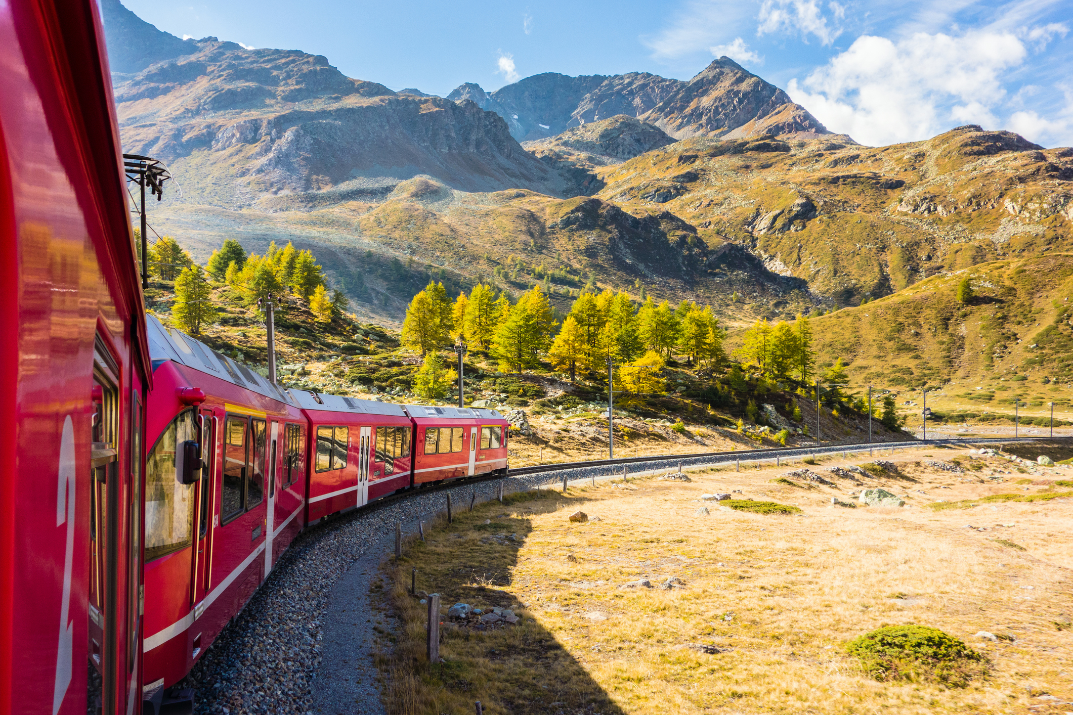 The Bernina Express in Switzerland seen from the side