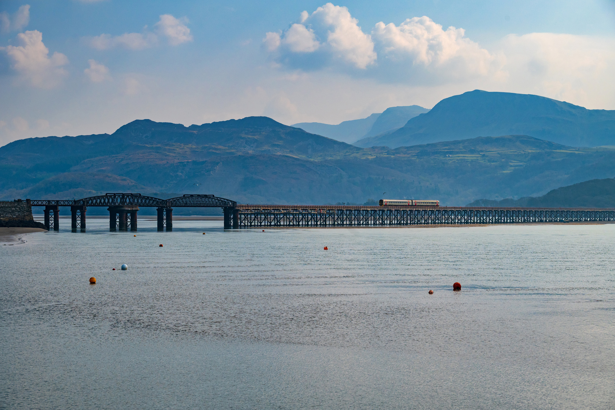 Cambrian train journey across Welsh bridge