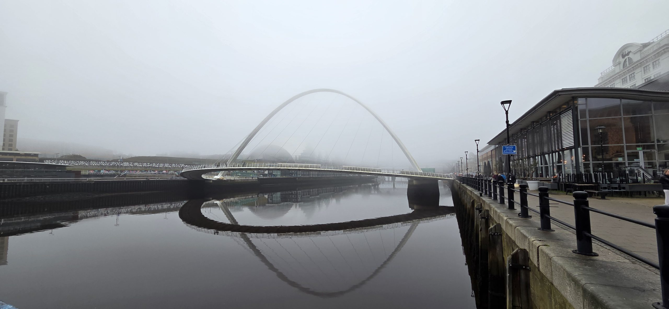 River tyne with Millennium Bridge on foggy day